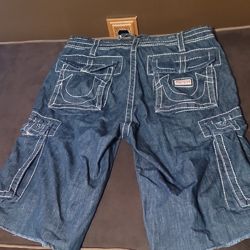 True Religion Dark Blue Denim Cargo Jean Short- Mens 30
